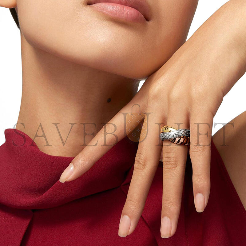 CARTIER LACQUERED GOLD AND SEMI-PAVÉD DIAMOND TRINITY RING CRB4241700